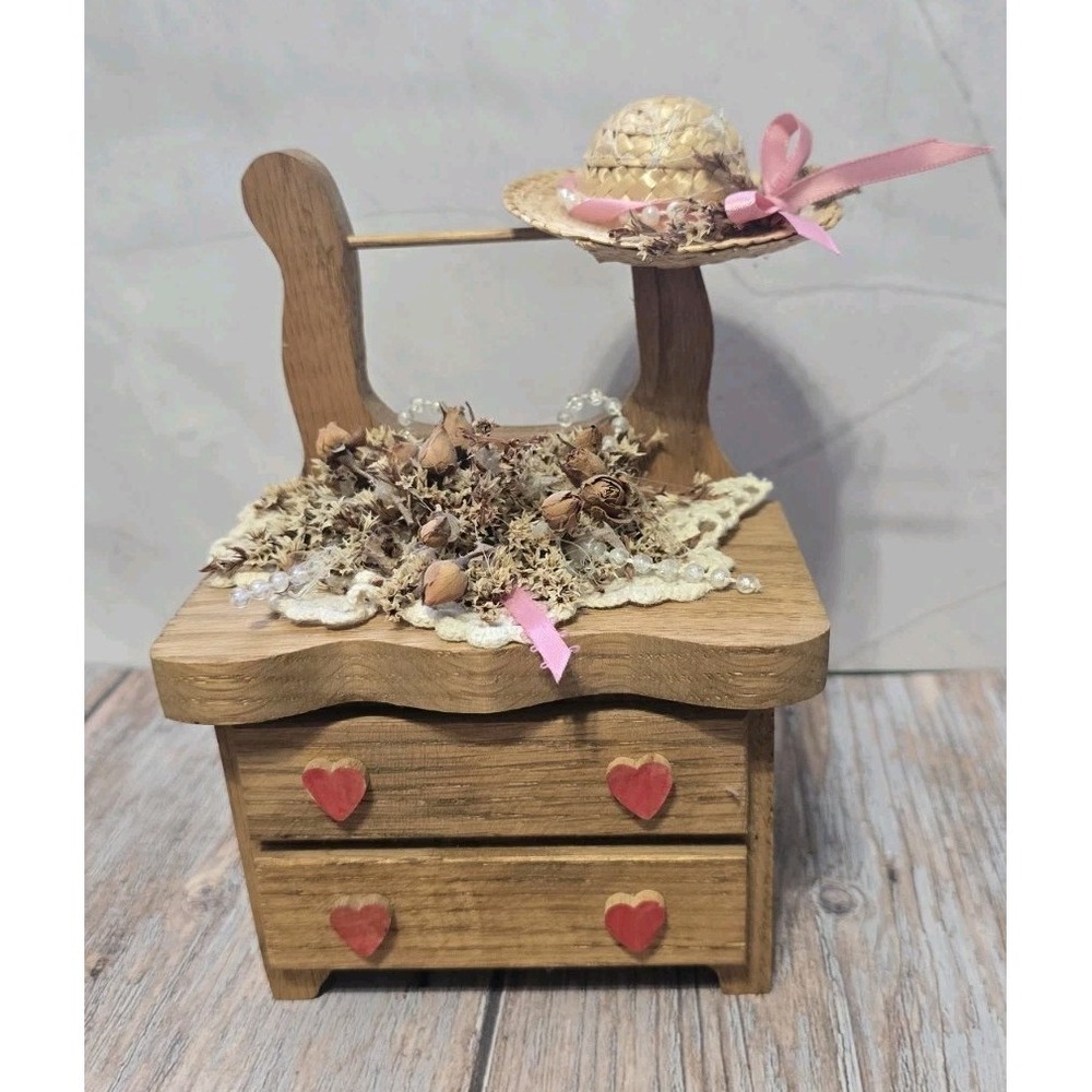 Cottagecore Country Wooden Musical Box With Country Decor Hat And Flowers...
